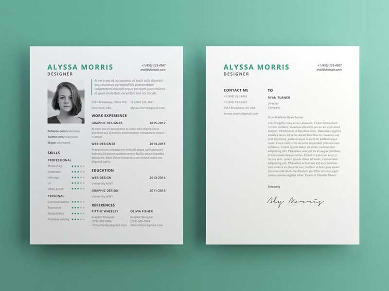 Free Clean CV template With Cover Letter in Illustrator AI ... (800 x 600 Pixel)